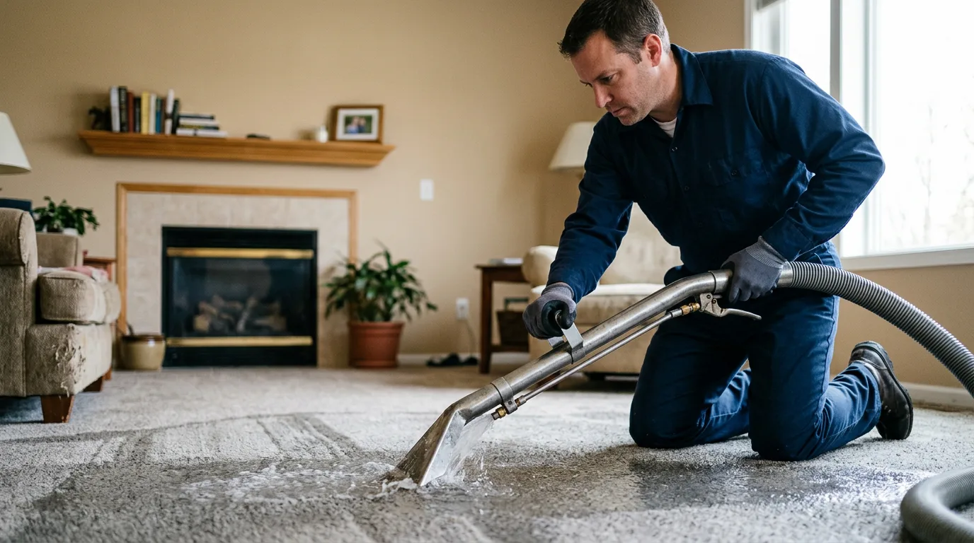 Water damage restoration technician working near Greensburg, IN